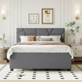 thumbnail image 2 of Hassch Full Platform Bed with Twin Size Trundle and 2 Storage Drawers, Linen Upholstered Full Size Bed Frame with Brick Pattern Headboard, Full Storage Bed with Trundle for Bedroom (Gray), 2 of 9