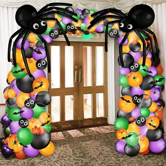 BUTORY Halloween Balloon Garland Arch Kit with 2 Spiders Maple Leaf 3D Bat Stickers Eye Balloons for Halloween Theme Party