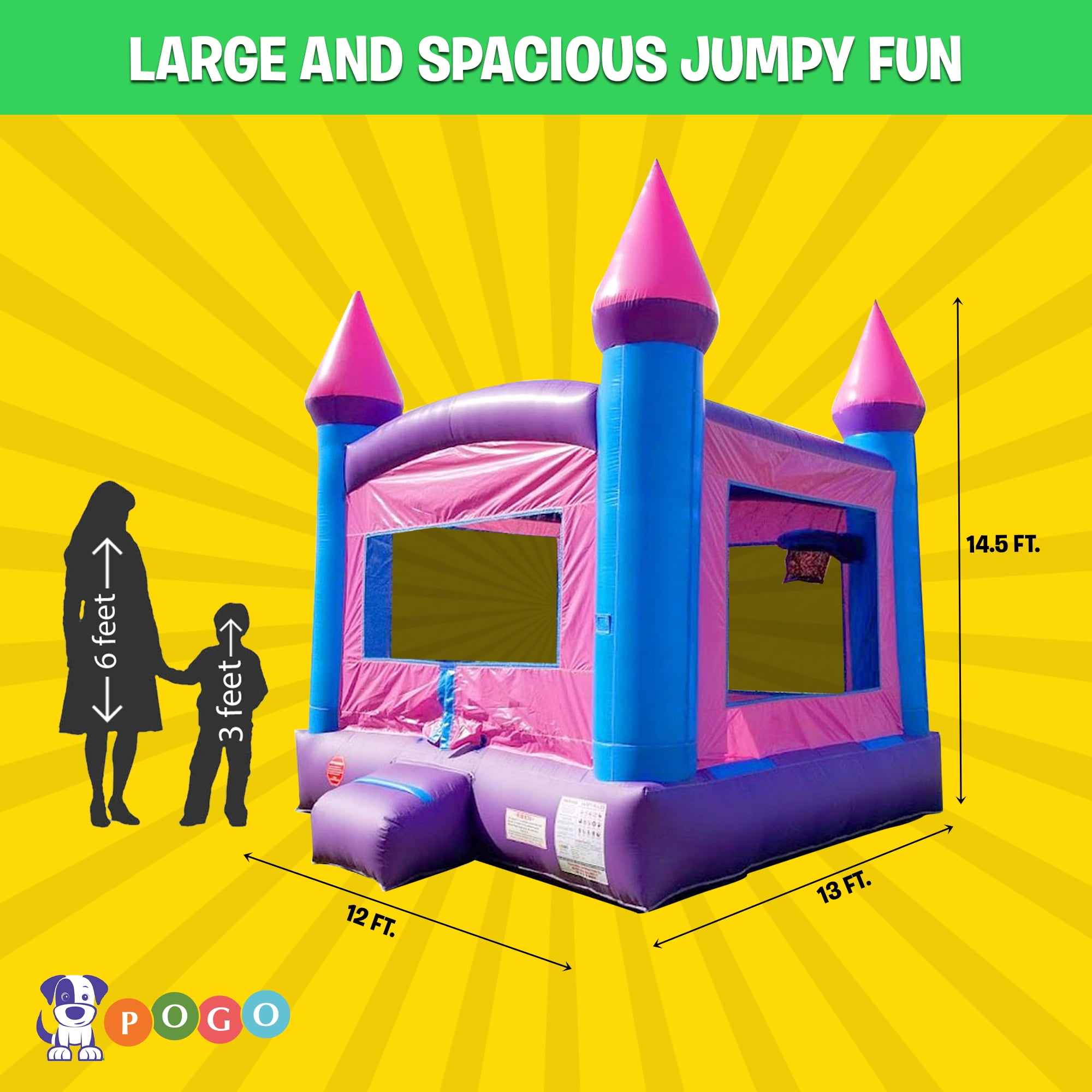Pogo Bounce House Crossover Duo, Pink Kids Bounce House and Rainbow Inflatable Water Slide