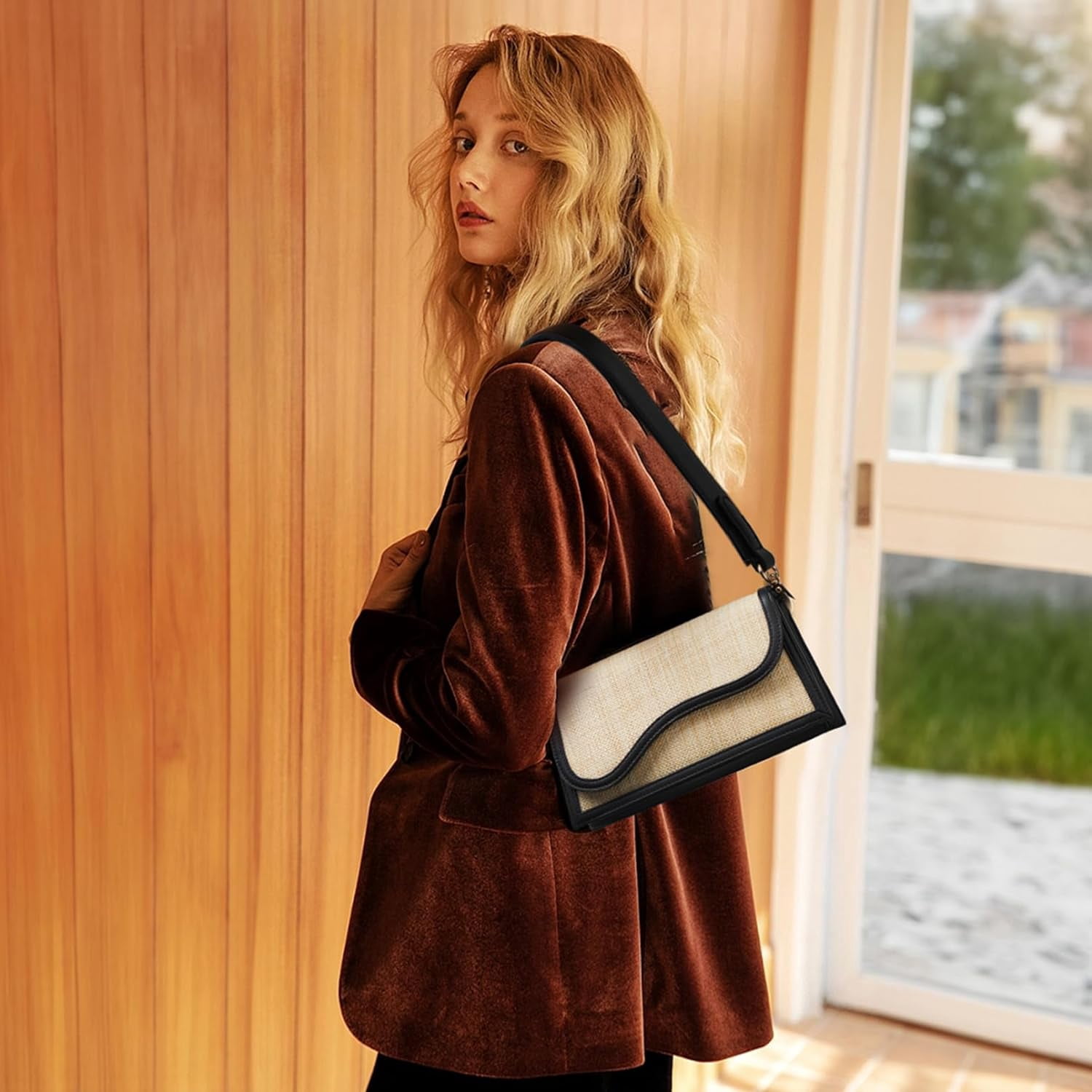 Shoulder Bag for Women, Vegan Leather Women's Shoulder Purses Handbags with 2 Removable Strap Crossbody Bag Purses