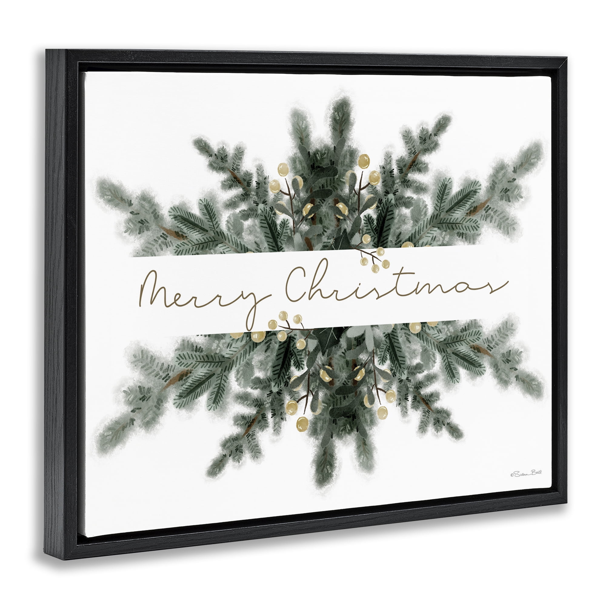 Stupell Industries Festive Fir Phrase Holiday Painting Black Floater Framed Art Print Wall Art, 21 x 17