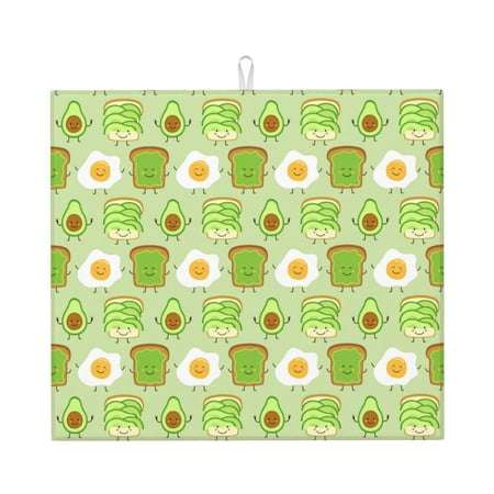 

Lukts Avocado And Toast Print Ultra Water Dish Drying Mat Slip Resistant Pad for Sink Dishes or Under Rack Kitchen Counter Accessories