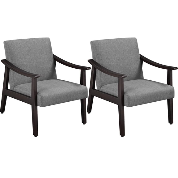 Mid-Century Modern Armchair Set of 2, Grey Fabric Upholstery with Espresso