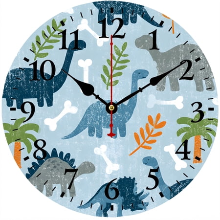 CozyHour Dinosaur Wall Clock 9.84 Inch, Kids Room Wall Decor, Battery Operated Analog Clock for Boys Bedroom Nursery Playroom Office
