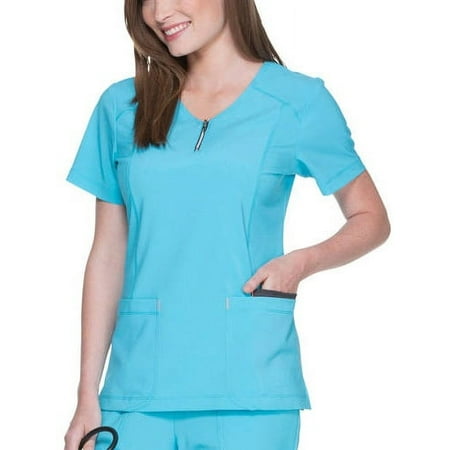Women's Fashion Collection V-Neck Scrub Top with Zipper Detail