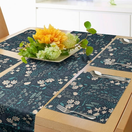 

Floral Table Runner & Placemats Botanical Concept Illustration of Flowers and Herbs Set for Dining Table Decor Placemat 4 pcs + Runner 14 x72 Petrol Blue Peach by Ambesonne