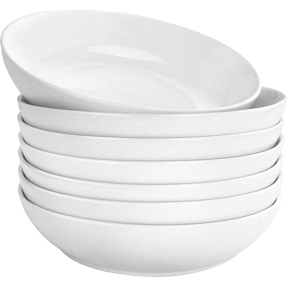 7 Pack Porcelain Pasta Bowls Ceramic , Large Serving Bowl, Wide and Shallow, Set 8.3 Inch - 30 Ounce - for Pasta, Salad, Cereal, Soup & Microwave & Dishwasher Safe