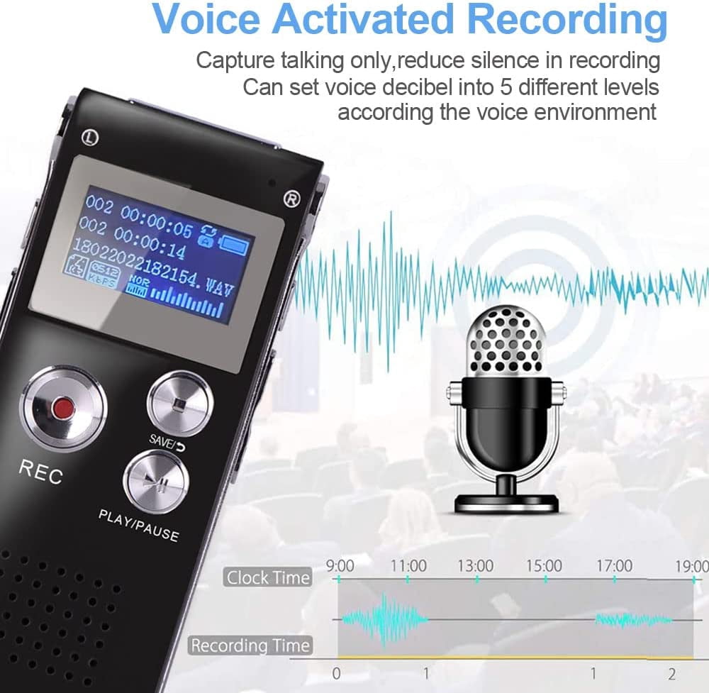 16GB Digital Voice Recorder Voice Activated Recorder with Playback 1536KBPS Upgraded Portable Tape Recorder for Lectures Meetings Interviews, Audio Recorder Dictaphone MP3 USB Password