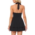 thumbnail image 3 of Vestido Halter para Mujer Inspire Chic, Escote en V Profundo, Espalda Descubierta, Vestido Mini de Fiesta, Negro, Talla M, 3 of 6