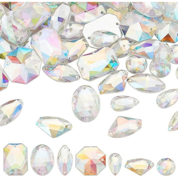 70pcs 7 Styles Sew On Rhinestones Clear AB Color Crystals Sewing Gems Jewels Triangle/Teardrop/Oval/Rectangle Flatback Rhinestones