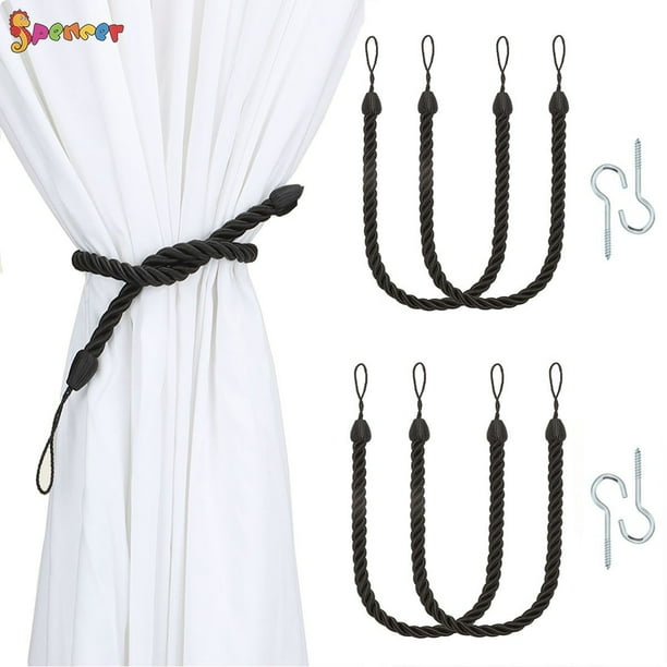 Spencer 4Pcs Braided Curtain Tiebacks, Rope Belt Curtain Tie Buckle Holdback Drapery Curtain Tie