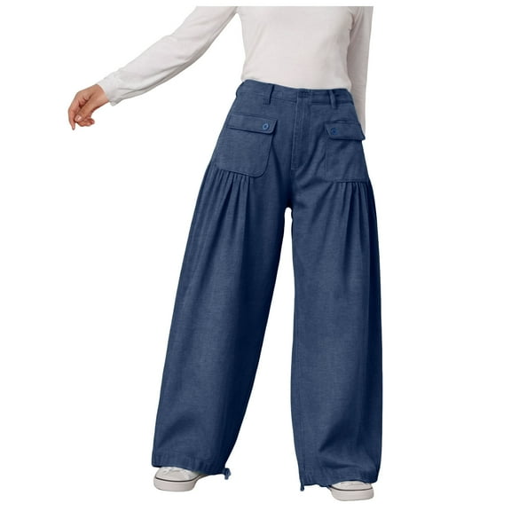 Mepaouo Women's Wide Leg Jeans High Waisted Plus Size Loose Fit Baggy Casual Denim Pants(Blue,M)