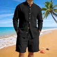 thumbnail image 6 of Awwp Men Set American Casual Summer Linen Men's Suit Loose Long Sleeved Short Pants And Shirt Set for Men Black L, 6 of 6