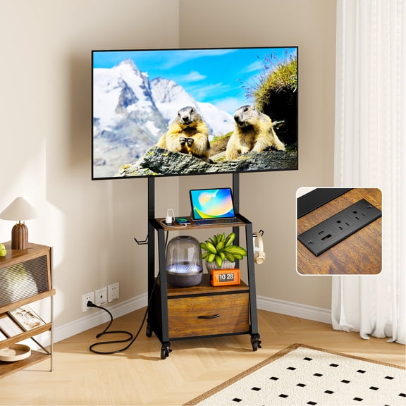 Rolling TV Stand Cart with Wheels for TVs up to 32-55 inch,Portable TV Stand,Mobile TV Cart for Bedroom