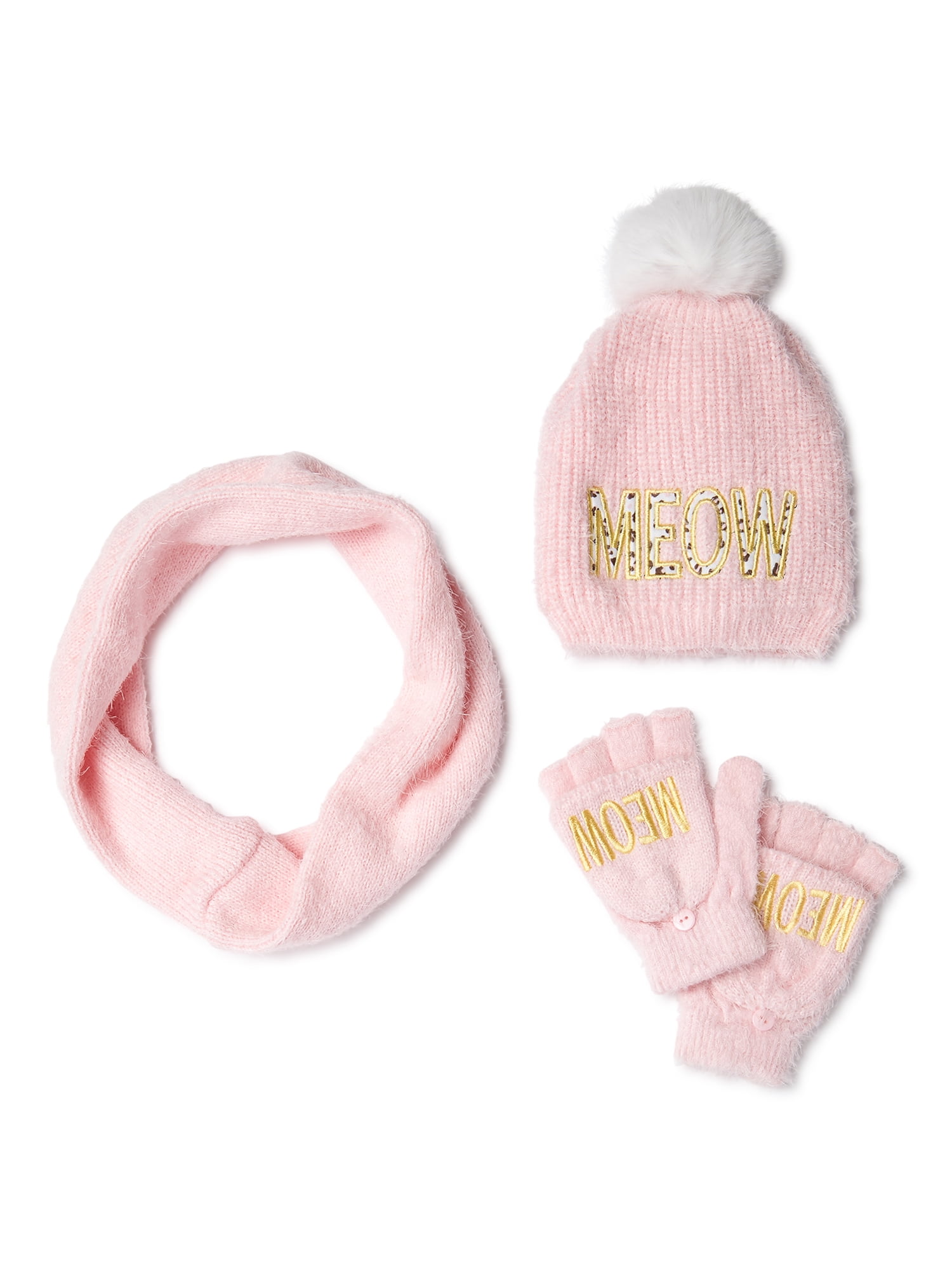 LOLA Girls Fuzzy Cat Pom Beanie, Flip 