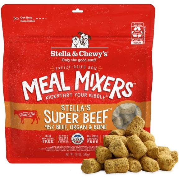 Stella & Chewy's Freeze-Dried Raw Meal Mixers Dog Food Topper - Stella's Super Beef Recipe, 18 Ounce Bag