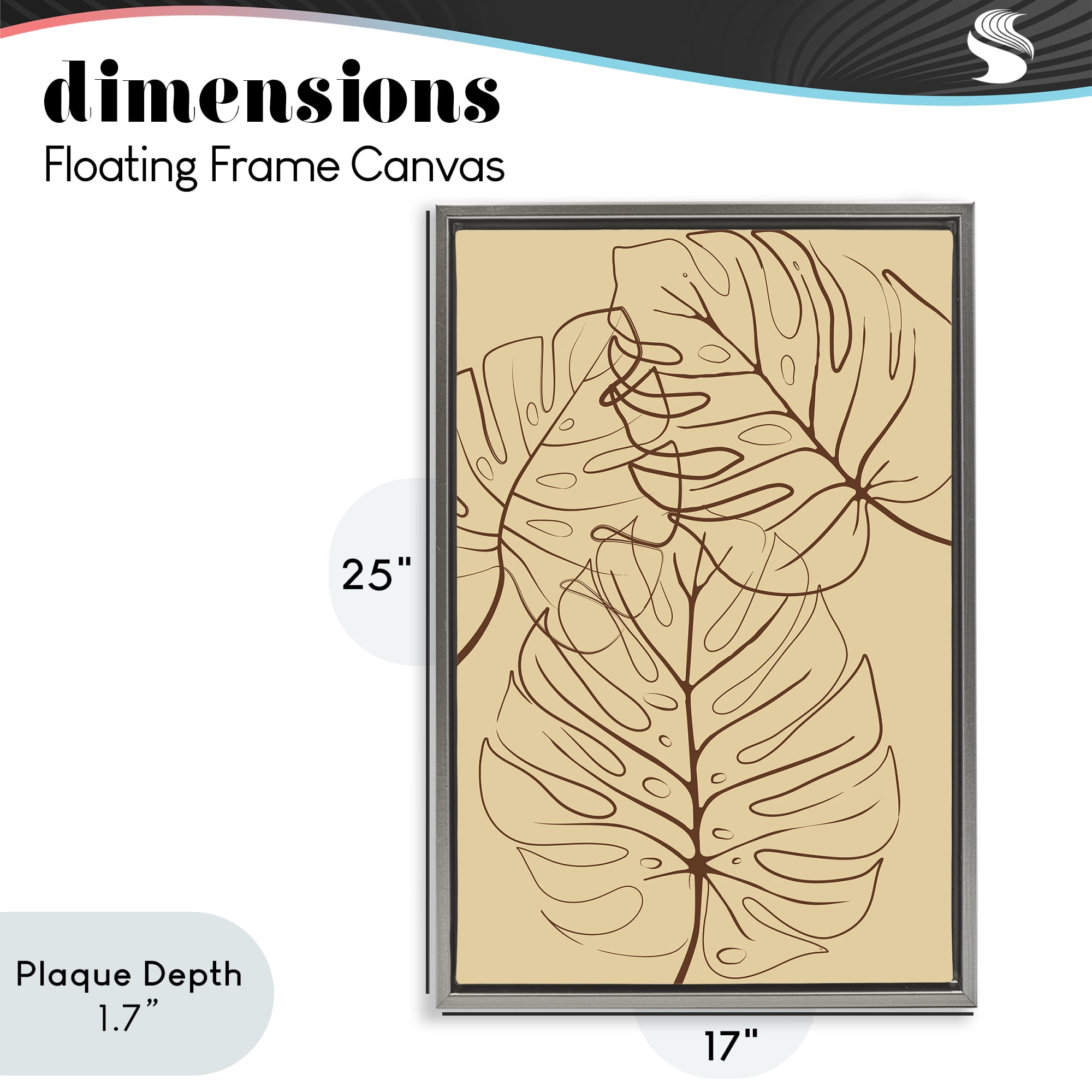 Stupell Industries Autumn Monstera Leaf Contour Gray Framed Floater Canvas Wall Art, design by Martina Pavlova