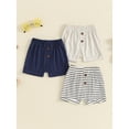thumbnail image 2 of Suealasg Toddler Boys 3Packs Summer Shorts Solid Color Striped Elastic Waist Casual Short Pants 3M 6M 12M 18M 24M 3T Baby Boys Button Shorts, 2 of 7