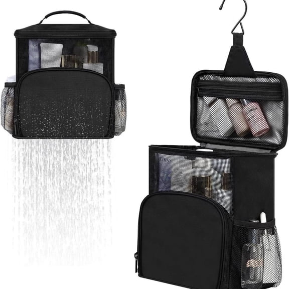 Ouxumoll Hanging Toiletry Bag, Large Capacity Mesh Travel Bag for Men & Women, Portable Waterproof Toiletries Organizer for Bathroom, Shower, Camping, Black 2316-1#