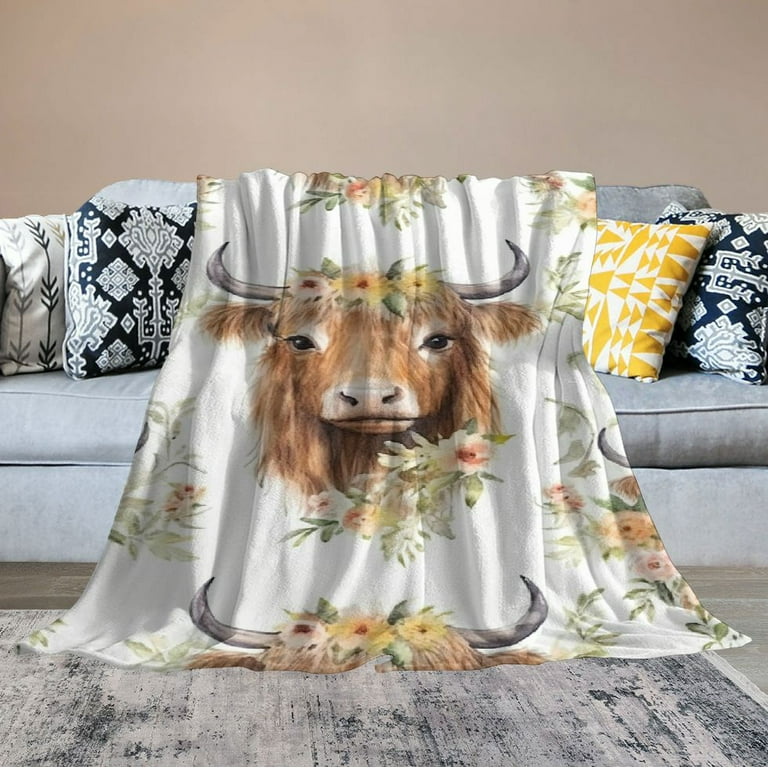 Highland Cow Flannel Throw Blanket – 50x60 Inches, Lightweight, Soft, For Couch, Camping, Gift