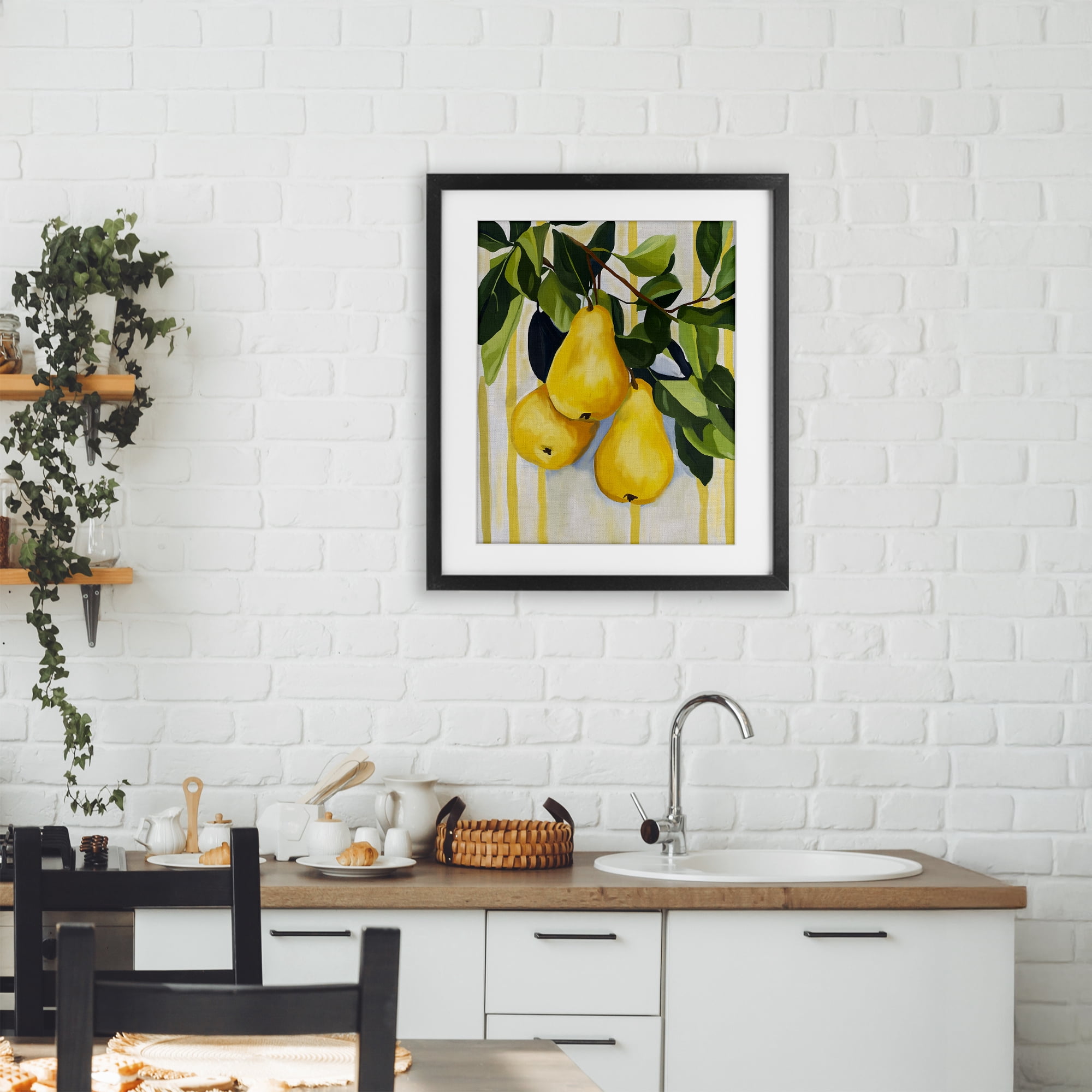 Stupell Industries Pears on Lush Branch Black Framed Print Under Glass, design by Yen