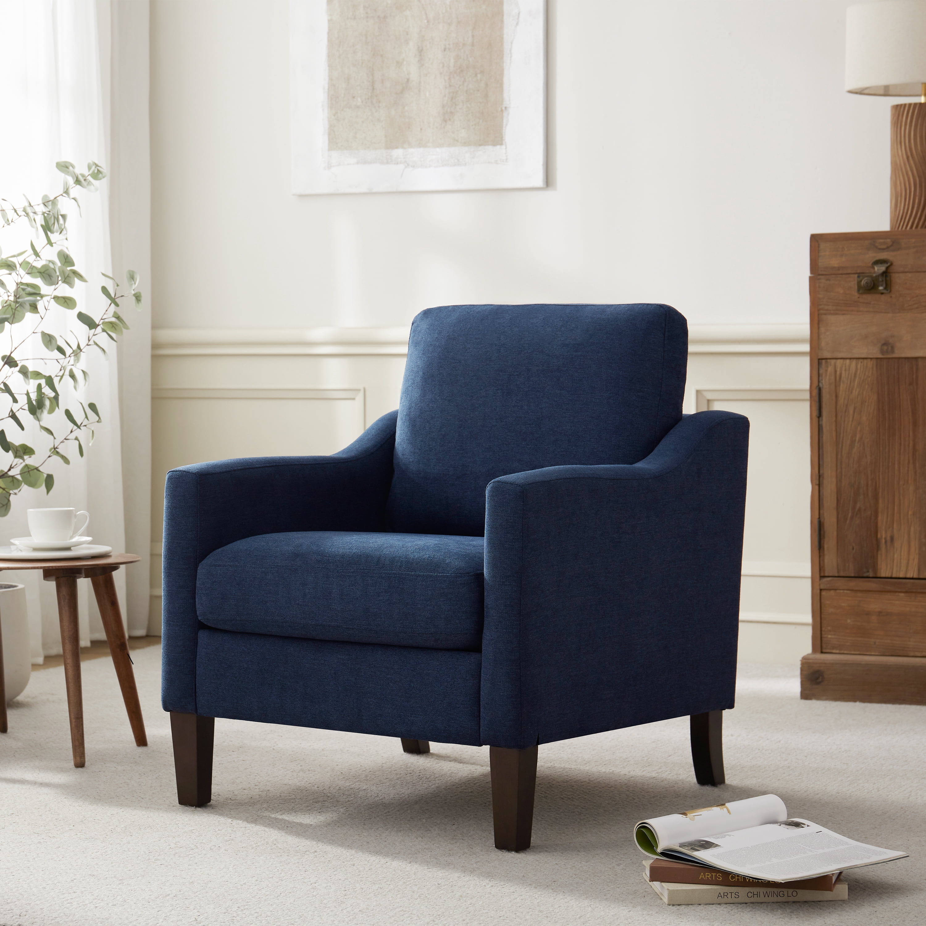 Vknow Furniture Mid Century Modern Upholstered Accent Chairs Set of 2 for Living Room, Blue