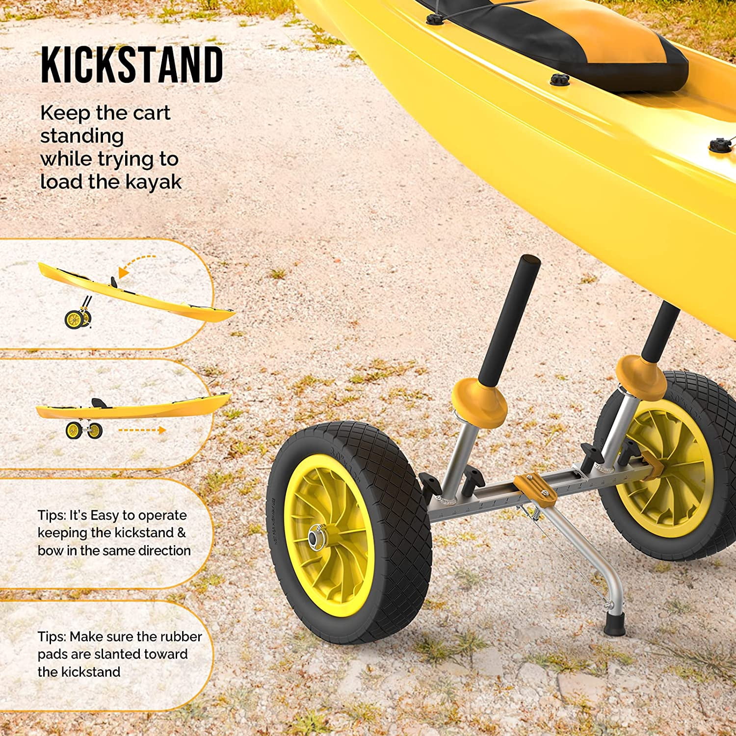 Kayak Cart Dolly Kayak Wheels Detachable Canoe Cart with Solid Tires and Kickstand Kayak Trolley