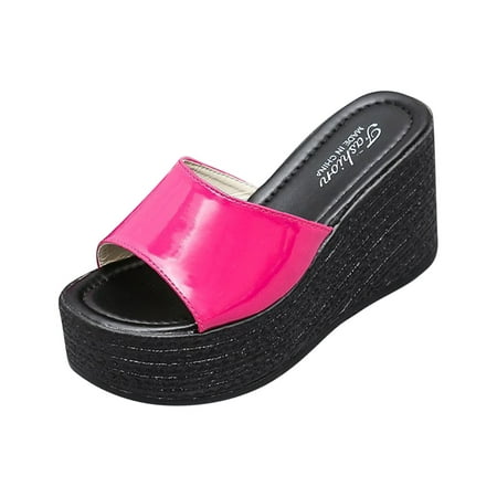 

Summer Saving Clearance! Kukoosong Sandals Women Matsu Heel Thick Sole Slope Heel Womens Shoes Breathable Slip-on Beach Sandals Wedge Sandals for Women Hot Pink 40