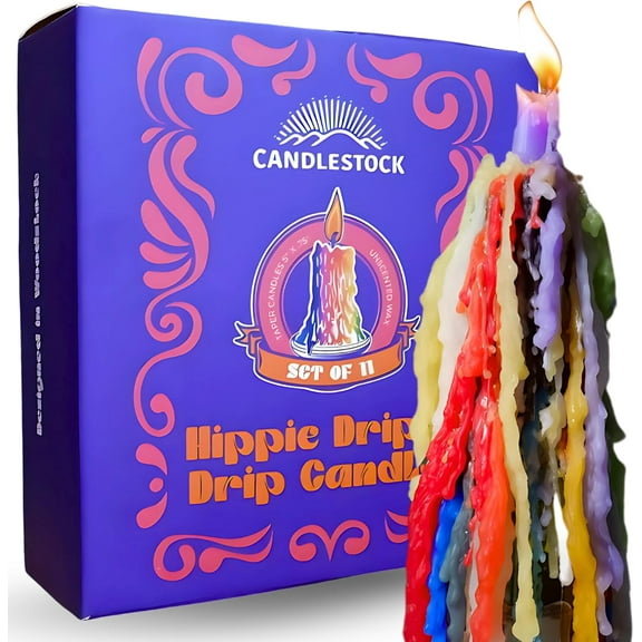 Hippie Drippy Drip Candles - Pack of 11 Dripping Taper Candles - Wine Bottle Melting Candles (1 of Each Color)