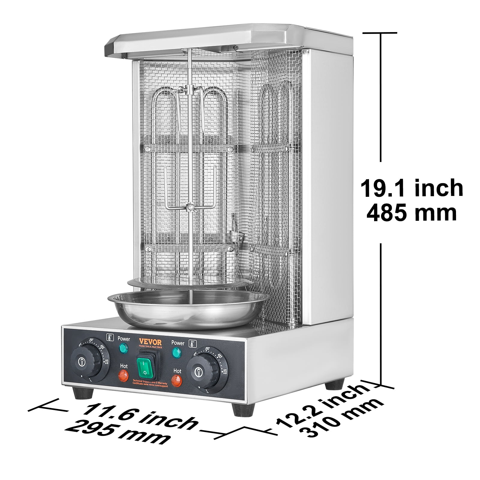 VEVOR Shawarma Grill Machine, 13lbs Capacity, Chicken Cooker Machine with 2 Burners, 122℉-572℉ Electric Vertical Broiler for Home/Commercial