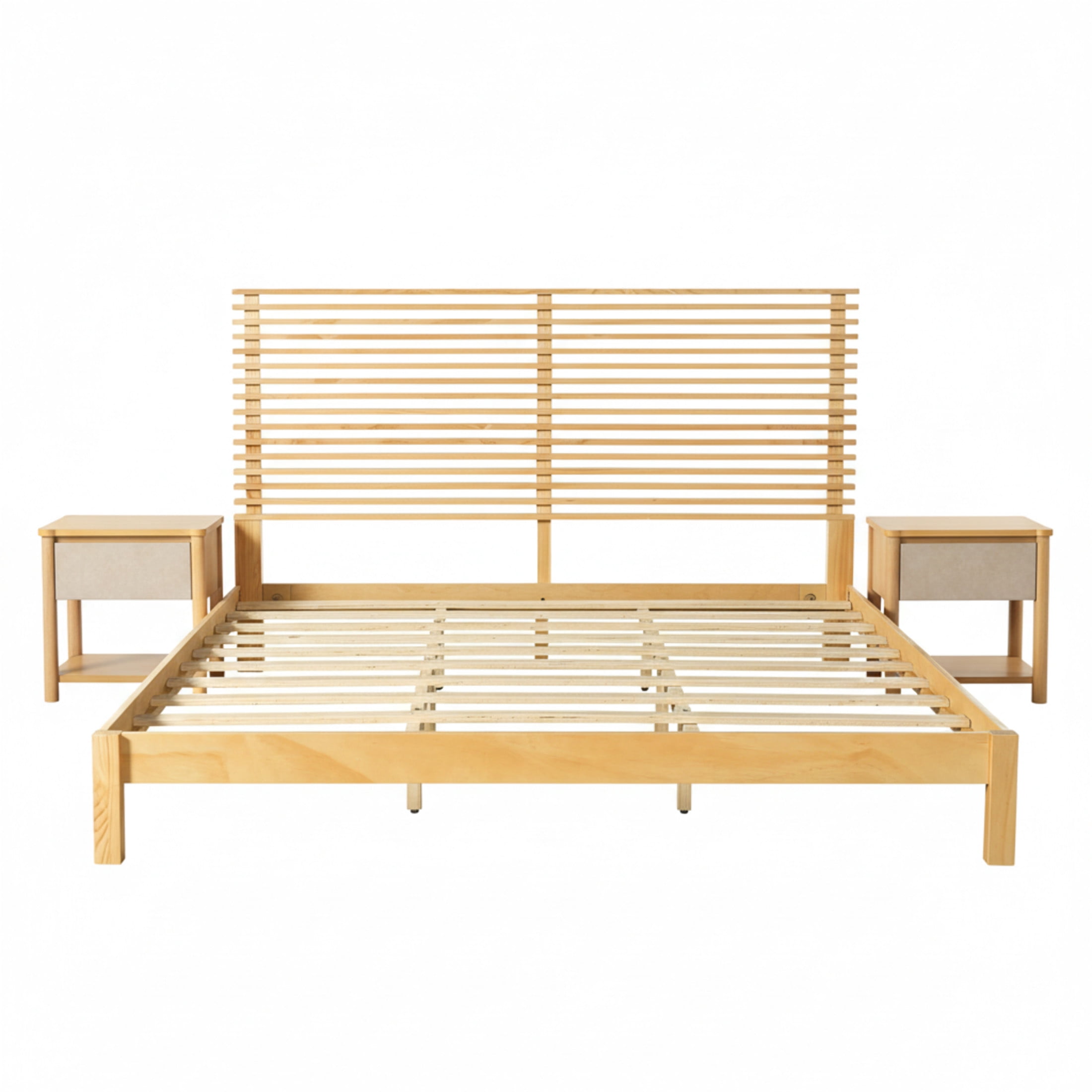 Christopher Knight Home King Wood Bed Frame with 2 Nightstands, Slatted Headboard Design, Natural