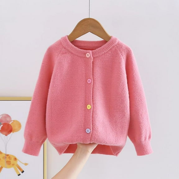 Cethrio Girls Knit Cardigans, Long Sleeve Crewneck Casual Buttons Girls Sweatshirts Watermelon Red Size 10-12