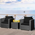 thumbnail image 1 of Gymax 3PCS Rattan Patio Conversation Furniture Set Outdoor w/ Black Cushions, 1 of 10