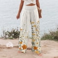 thumbnail image 4 of Womens Pants Casual Boho Palazzo Pants Wide Leg Lounge Pants Trousers Women's Floral Print Pants High Waist Smocked Elastic Waist Casual Trousers with Pockets for Beach Vacation, 4 of 5