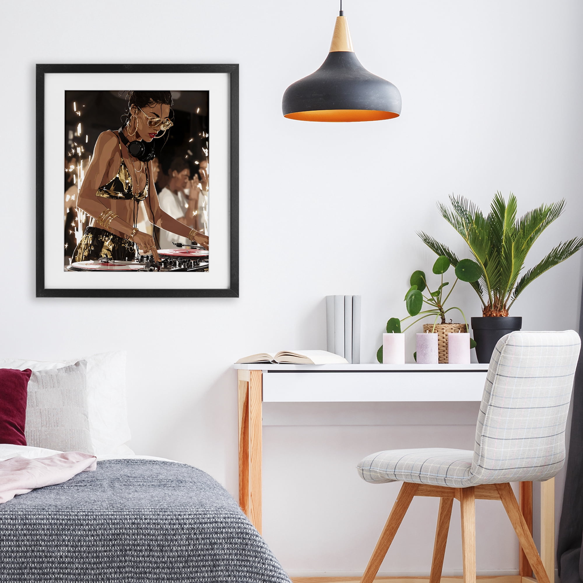 Stupell Industries Party All Night Gilded DJ Black Framed Print Under Glass, design by Franklyn Gregory