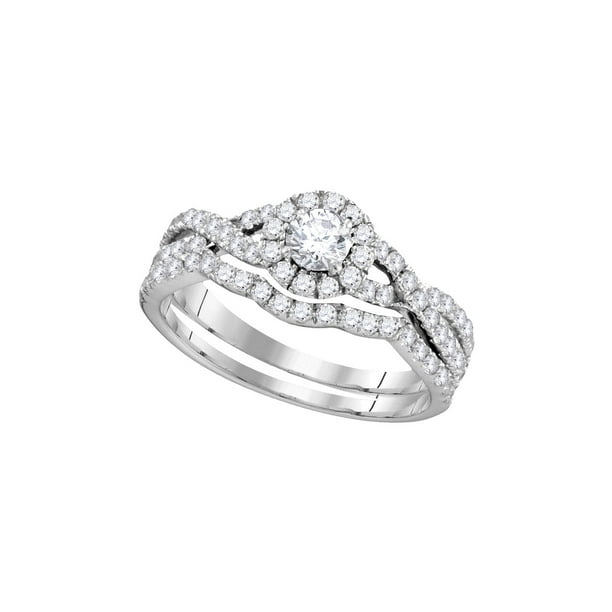 14kt White Gold Womens Natural Diamond Round EGL Bridal Wedding Engagement  Ring Band Set (1.00 cttw.) size- 8.5