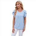 thumbnail image 3 of Camisa de con Cuello Redondo, Mangas Pétalo, Color Liso y Pompones, Azul Talla S, 3 of 10