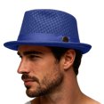 thumbnail image 2 of Lispipm Summer Mesh Pork Pie Hat for Men Women Roll Brim Retro Party Cap Travel Beach Sun Hats Classic Outdoor Breathable Caps Blue, 2 of 8