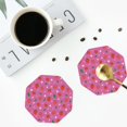 thumbnail image 4 of Zufioo Strawberry Floral Print Leather Coaster Set, Decorative PVC Coasters 4-pack - Scald and Stain-resistant, Suitable for Home, Cafes, Restaurants-Octagon, 4 of 6