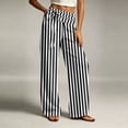 thumbnail image 6 of Costeam Womens Striped Wide Leg Pants Drawstring High Elastic Waist with Side Pockets Loose Fit Straight Leg Lightweight Soft Breathable Casual Long Trousers Comfy Relaxed Fit Bottoms, 6 of 6