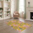 thumbnail image 2 of ODIKA 4'x6' Yellow Pink Golden Floral Bliss Washable Area Rug Botanical Elegance with Vintage Charm for Home Office, Under Desk, Non-Slip Chair-Friendly, Flatwoven, 2 of 7