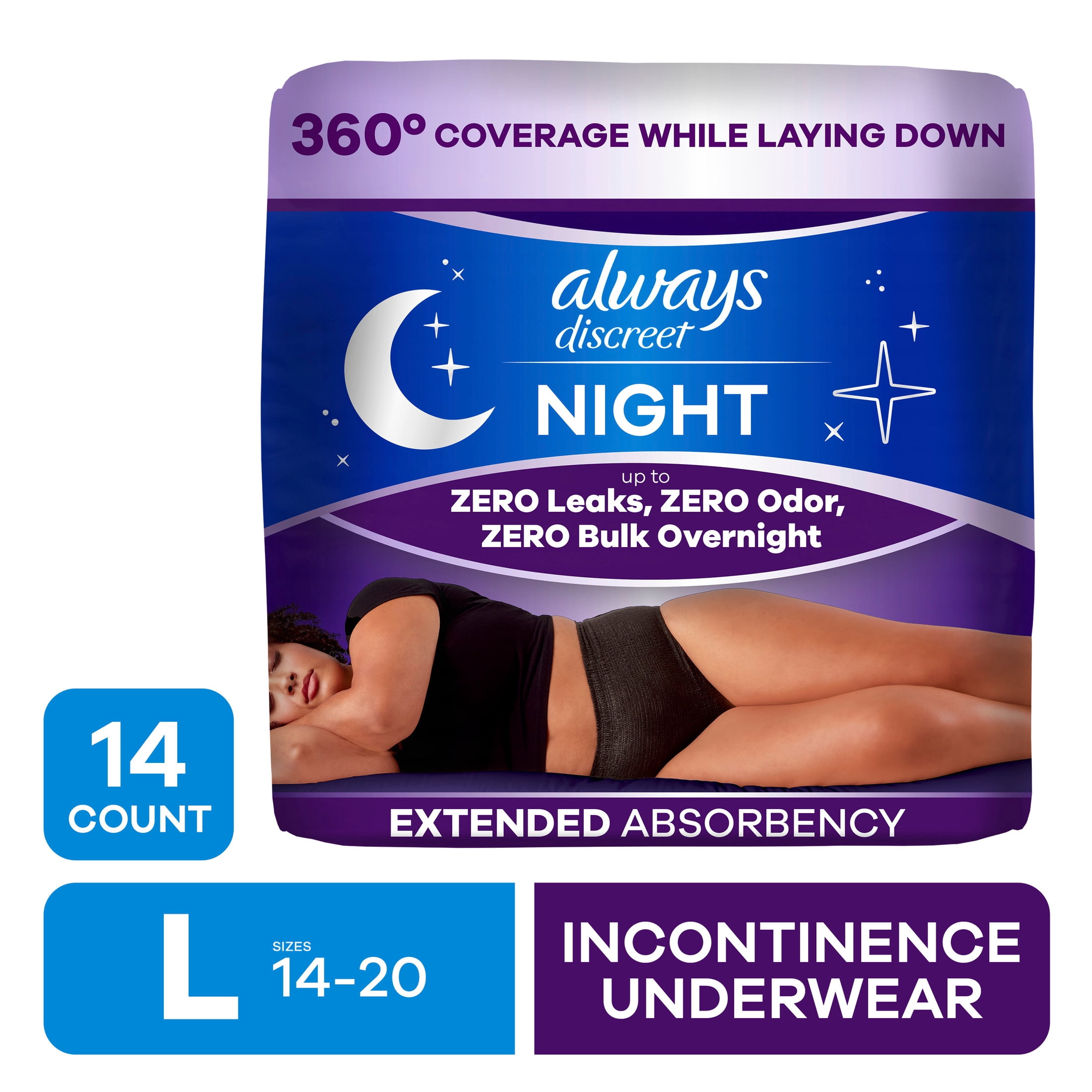 Always Discreet, Night adult diapers, Size L, 14 ct - Walmart.com