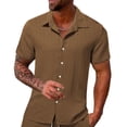 thumbnail image 3 of Suits for Men Short Sleeve Button-Down Collar Shirt and Drawstring Waist Shorts, Resort and Smart Casual Set Coffee M, 3 of 4