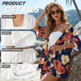 thumbnail image 6 of FKEKYI Women's 2 Piece Set Summer Short Shirt Open Front Top & Relaxed Shorts with Elastic Waist Hibiscus Flower Print Soft Vacation Outfit Loungewear Beachwear, L, 6 of 7