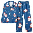 thumbnail image 3 of VBTAPA Matching Christmas Pajamas for Women 2 Piece Loungewear Set Shiny Christmas Tree Printed Long Sleeve Button Down Shirt and Wide Leg Pants Jammies Sets with Pockets Multicolor M, 3 of 6
