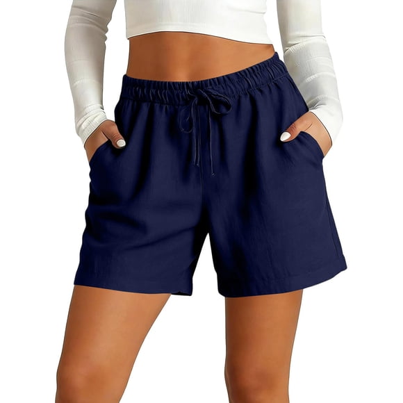 Diufon Womens Linen Shorts Plus Size High Waist Drawstring Shorts Summer Beach Vacation Shorts with Pockets
