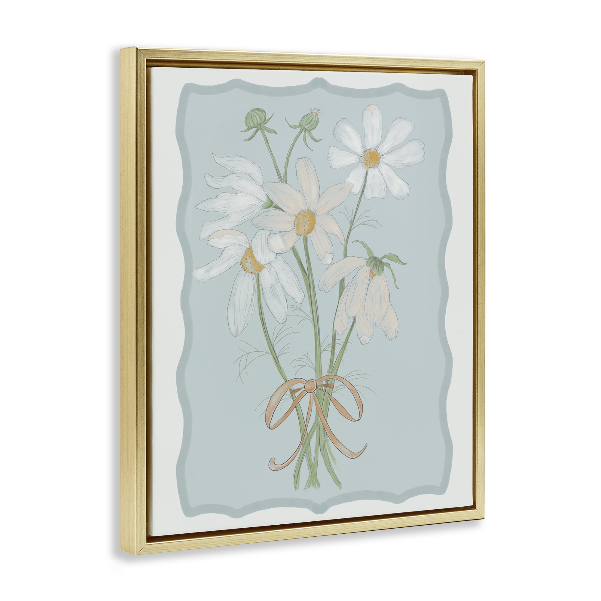 Spring Clippings Daisies Gold Framed Floater Canvas Wall Art, design by Leslie Hermosa