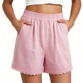thumbnail image 5 of Admvng Womens Linen Shorts Lace Trim Elastic High Waist Casual Shorts for Vacation, 5 of 6
