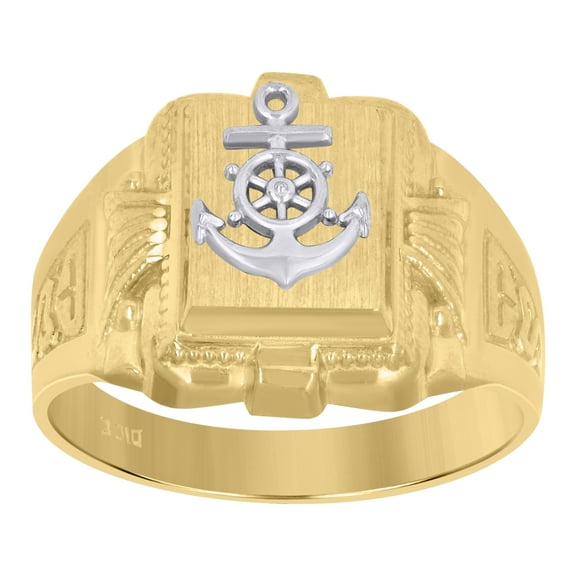 10kt 10k Two-Tone Gold Mens Anchor Signet Ring
