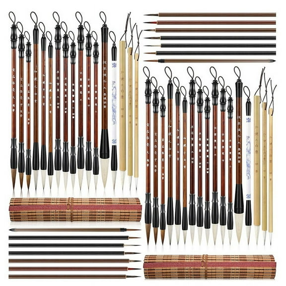 48pc Chinese Calligraphy Brush Set Watercolor Brush Bulk with Roll Bamboo Brush Holder for Writing Suitable for Painting